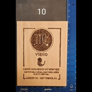 Virgo wood burned plaque